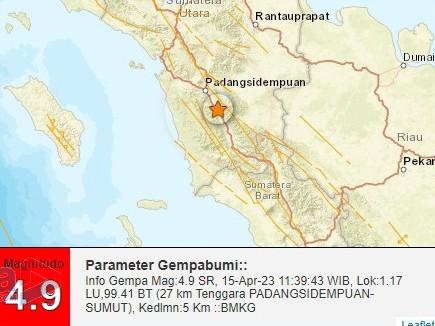 Padangsidimpuan Kembali di Guncang Gempa 4,9 Magnitudo