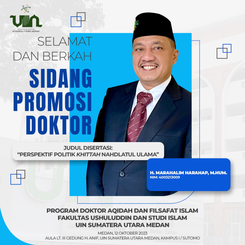 Ketua PWNU Sumut H Marahalim Harahap Akan Hadapi Sidang Promosi Doktor