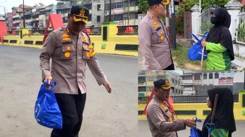 Paten Kali Abang Awak! Kapolres Dudung Temui 'Pahlawan' Kebersihan Saat Menyapu di Jalanan Bagikan Paket Lebaran